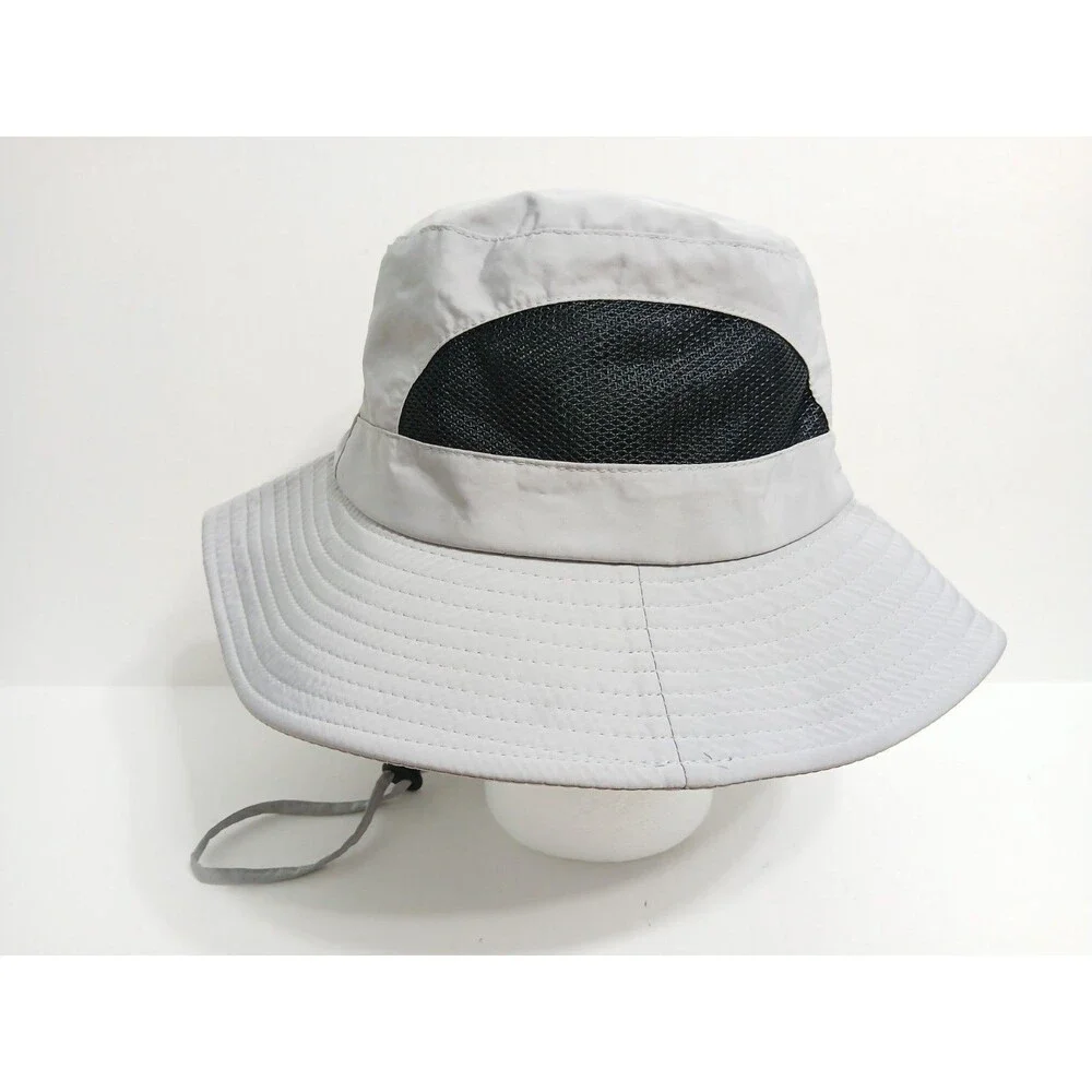Gray Boonie Vented Bucket Hat Cap Safari Fishing Adjustable Strap Mesh Trail